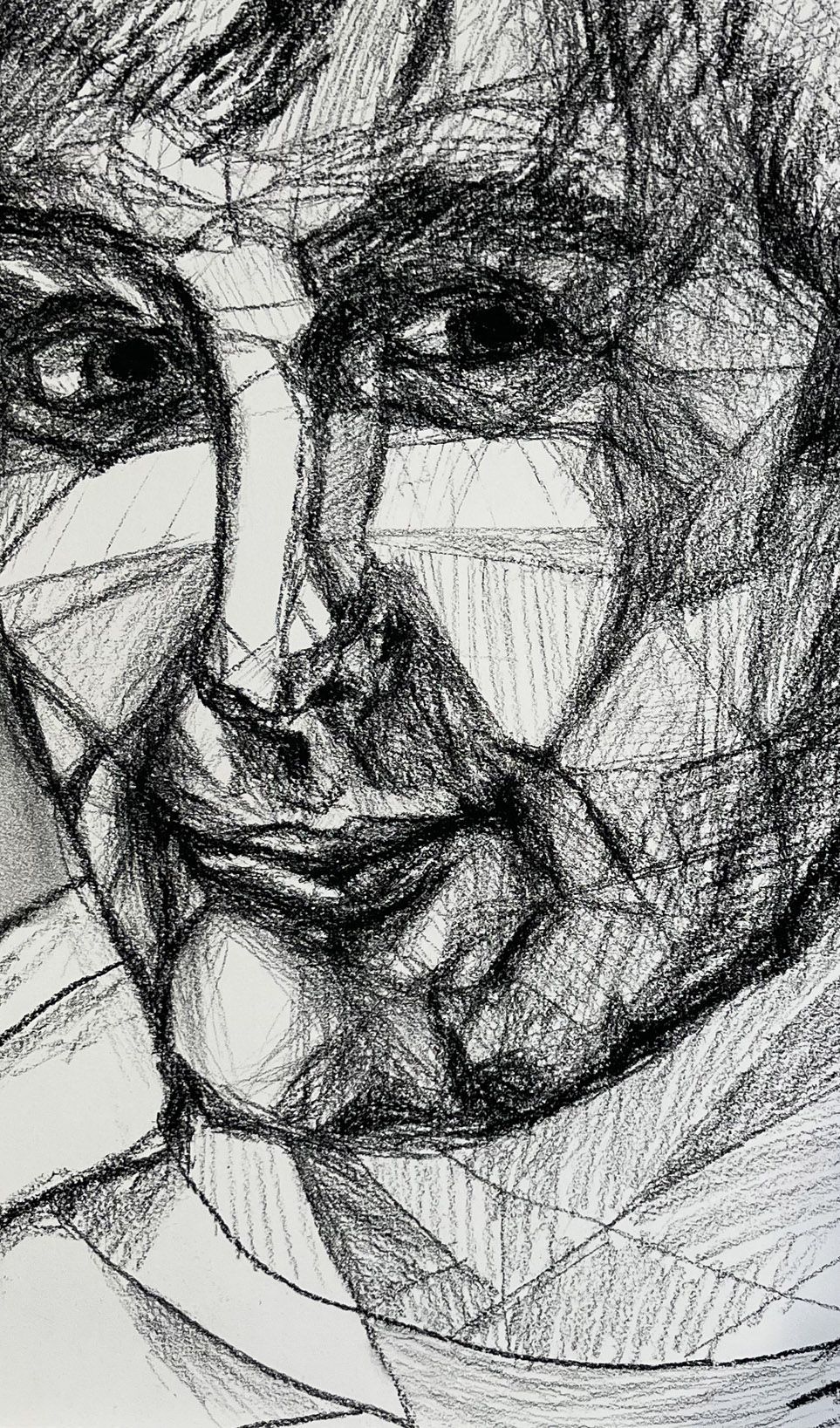 image shows a face with hard lines for definition, shadow, and depth